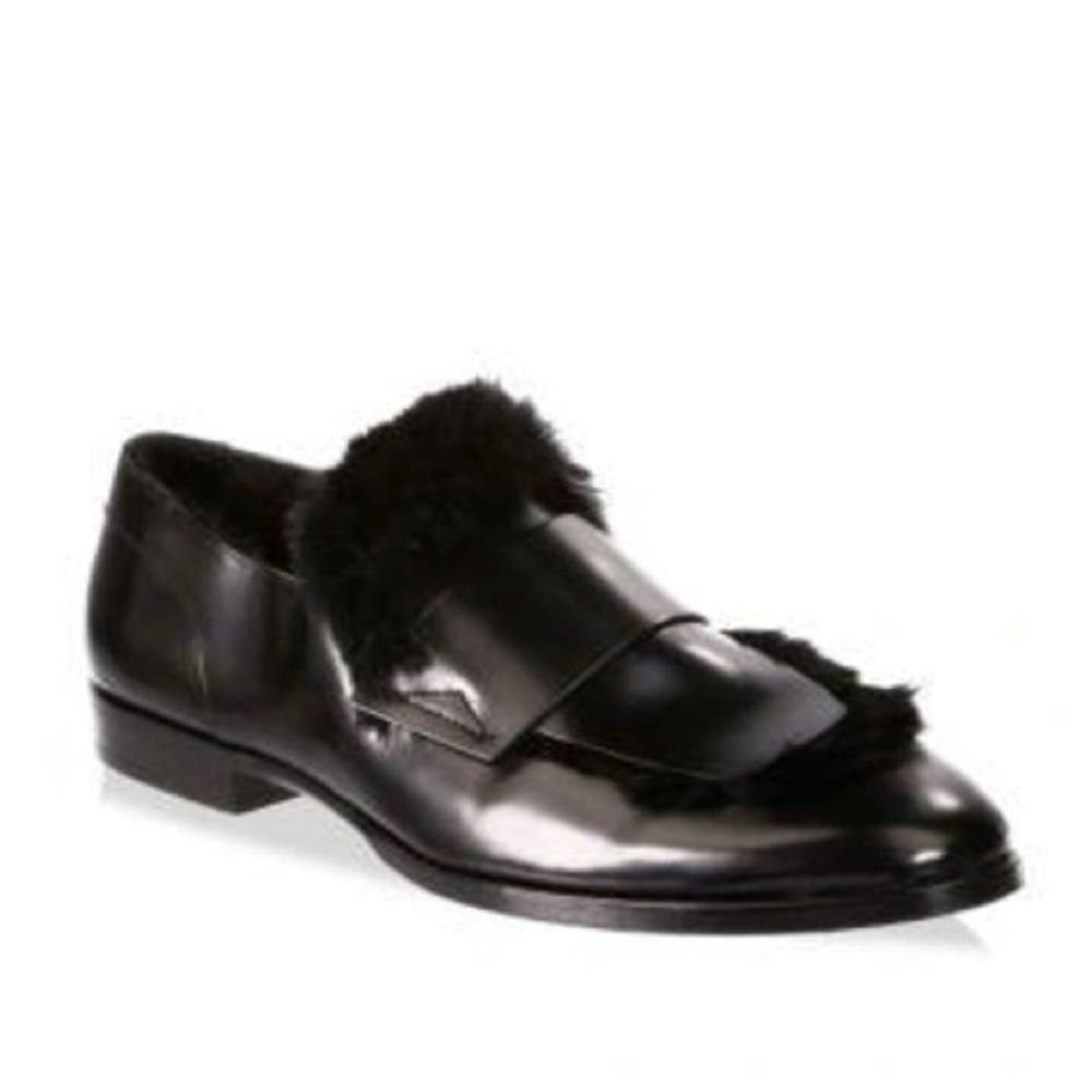 Jimmy Choo black leather and rabbit fur Tedi loafer size 41
